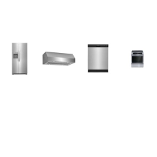 Frigidaire 4 STAINLESS : Induction Slide In Range Convection Bake Oven, Hood 400 CFM 10.5"Height, Dishwasher 55dBA, 33"W Side By Side Refrigerator EXT WD