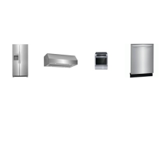 Frigidaire 4 STAINLESS : Induction Slide In Range Convection Bake Oven, Hood 400 CFM 10.5"Height, Dishwasher 52dBA, 33"W Side By Side Refrigerator EXT WD