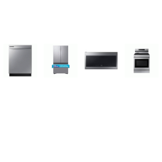 Samsung 4 STAINLESS : Electric Smoothtop Range Convection+ Oven Air Fry Griddle, 2.1CF OTR MW 400CFM, 53 dBA Dishwasher, Counter Depth French Door Refrigerator Dual Auto Ice Maker