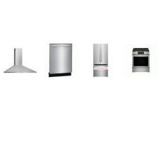 Frigidaire 4 STAINLESS : SLIDE IN Gas Range Convection Oven Air Fry, Canopy Hood 400CFM, Dishwasher 52 dBA, 30"W French Door Refrigerator Internal Water Dispenser Ice Maker