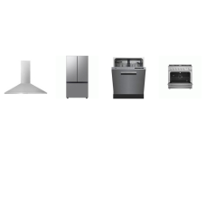 4 STAINLESS PKG : 36-Inch Gas Range 6BRS Convection Oven, Canopy Wall-Mount Hood 400CFM, 48DB Dishwasher, Counter Depth French Door Refrigerator AutoFill Water Pitcher