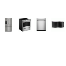 Kitchenaid 4 Stainless : 30 Inch Slide-In Electric Range Convection Oven Air Fry, 2.1CF OTR MW 400CFM, 47 dBA Dishwasher, 26.2CF French 4-Door Refrigerator EXT WD