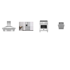 Bertazzoni 4 Stainless : Electric Range European Convection Oven, Chimney Hood 600 CFM, Tall Tub 39dB Dishwasher, 36" French 4-Door Counter Depth Refrigerator EXT WD