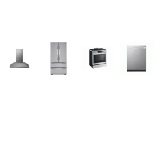 LG 4 STAINLESS : Instaview Slide-in Gas Range Convection Oven Air Fry, STUDIO Chimney Hood 600CFM, TrueSteam Dishwasher 46dBA, Counter-Depth French 4-Door Refrigerator internal WD Ice Maker