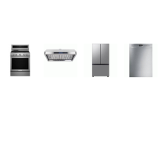 4 STAINLESS : KICHENAID Gas Range Convection Oven, VERONA Hood 400CFM, Smeg 48DB Dishwasher, SAMSUNG Counter Depth French Door Refrigerator AutoFill Water Pitcher