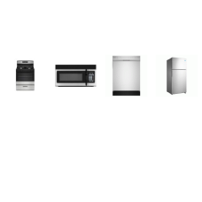 4 STAINLESS STEEL APPLIANCE PKG : GAS RANGE OVEN, OTR MW, 52dB Dishwasher, 30" 18.1 cu. ft. Top Freezer Refrigerator