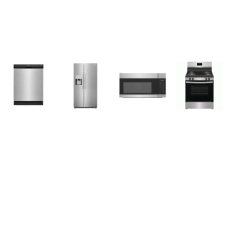 Frigidaire 4 Stainless Steel Appliance PKG : Electric Coil Range Oven, 1.7CF OTR MW, Dishwasher 55dBA ENERGY STAR, 26CF SBS Refrigerator EXT WD 36"W