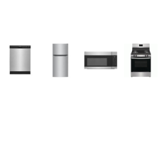 Frigidaire 4 Stainless Steel Appliance PKG : Electric Coil Range Oven, 1.7CF OTR MW, Dishwasher 55dBA ENERGY STAR, 30"W 19CF Top Freezer Refrigerator
