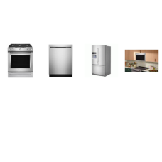 Kitchenaid 4 Stainless : Gas Slide-In Range True Convection Oven Baking Drawer, Infrared Sensor OTR MW convection, 46 DBA DW, French Door Refrigerator EXT WD