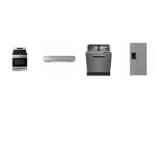 4 STAINLESS STEEL APPLIANCE PACKAGE : Beko 36 Inch Counter-Depth Smart Side-by-Side Refrigerator EXT WD, 48dBA Dishwasher, AND Samsung Gas Range Convection Oven, Hood