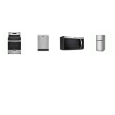 Whirlpool 4 STAINLESS STEEL APPLIANCE PACKAGE : Continuous 5 Burners Gas Range Oven, 1.7CF OTR MW 300 CFM, 57 dBA Dishwasher, 30"W Top Freezer Refrigerator