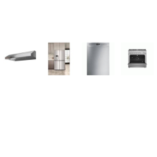 4 STAINLESS PKG : Forno 6brs Gas Range Convection Oven, Faber 36" 395 CFM Hood, Smeg 48dBA Dishwasher, Whirlpool 36" Counter Depth French 4-Door Refrigerator EXT WD