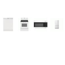 FRIGIDAIRE 4 WHITE APPLIANCE PKG : ELECTRIC SMOOTH TOP RANGE OVEN, OTR MW, Dishwasher Energy Saver Dry, 30"W 19 Cu. Ft. Bottom Freezer Refrigerator