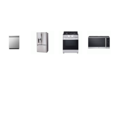LG 4 STAINLESS : Gas Slide-in Range Oven, 1.8CF OTR MW, Front Control Dishwasher 50dBA, 28CF French Door Refrigerator EXT WD