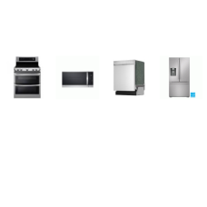 4 STAINLESS : LG Electric Range Double Oven ProBake Convection, 1.8CF OTR MW, And Sharp 49dBA Dishwasher, 28.9CF French 3-Door Refrigerator Water Dispenser