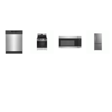 Frigidaire 4 Stainless : 5 Elements Smooth Top Electric Range Oven, 1.7CF OTR MW 300 CFM, Dishwasher 62dba, 30"W Bottom Freezer Refrigerator