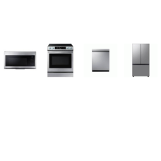 Samsung 4 Stainless : Slide-In Electric Range True Convection Oven Air Fry, OTR Convection Microwave, 46dBA Dishwasher AutoRelease, Counter Depth French Door Refrigerator AutoFill Water Pitcher