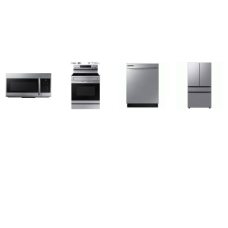 Samsung 4 STAINLESS : Electric Range Air Fry & Convection Oven, OTR MW, 53 dBA DW, 29CF French 4-Door Refrigerator FlexZone Drawer Dual Auto Ice Maker Inner Beverage Center