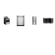 Kitchenaid 4 Stainless : Electric Range Convection Oven Air Fry,  2.1CF OTR MW, 47 DBA Dishwasher Stainless Interior, 33"W French Door Refrigerator Internal Water Dispenser