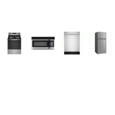 4 STAINLESS APPLIANCE PKG : WHIRLPOOL COIL ELECTRIC RANGE OVEN, SHARP 52DB DISHWASHER, AND ELEMENT OTR MW, 28"W65"D 16CF Refrigerator 