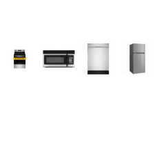 4 STAINLESS APPLIANCE PKG : WHIRLPOOL SMOOTHTOP ELECTRIC RANGE OVEN, SHARP 52DB DISHWASHER, AND ELEMENT OTR MW, 28"W65"D 16CF Refrigerator 