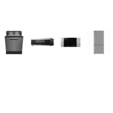 4 STAINLESS STEEL APPLIANCE PACKAGE : Beko 30" Bottom COUNTER DEPTH Freezer Refrigerator ICE MAKER, 39 dBA Dishwasher, Sharp 30" Induction Cooktop, XO Low-Profile OTR MW 400CFM