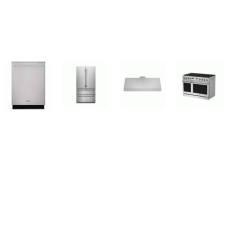 Thor Kitchen 4 stainless : 48 Inch Gas Range 8brs Dual Ovens Convection Fan, Under Cabinet/wall Mounted 600 CFM Hood, 45 dB Dishwasher, 36 Inch Couther Depth French Door Refrigerator Ice Maker