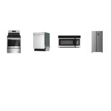 4 STAINLESS APPLIANCE PKG : Maytag SoothTop Electric Range Oven, Sharp 49 dB Dishwasher, And Element OTR MW, 36" Counter Depth Side-by-Side Refrigerator 