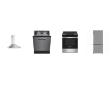 4 STAINLESS : Beko 30" Bottom COUNTER DEPTH Freezer Refrigerator ICE MAKER, 39dBA Dishwasher, And Whirlpool 30" Chimney Hood 400CFM, Slide In Gas Range Oven