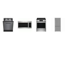 4 STAINLESS APPLIANCE : Beko 30" Bottom COUNTER DEPTH Freezer Refrigerator ICE MAKER, 39 dBA Dishwasher, And Frigidaire Gallery 1.9CF OTR MW 400CFM, SLIDE IN ELECTRIC RANGE Total Convection Oven Air Fry