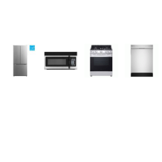4 STAINLESS STEEL APPLIANCE PKG : LG SLIDE IN GAS RANGE OVEN, SHARP 52dB Dishwasher, AND ELEMENT OTR MW, 30" 18.4 cu. ft. French Door Refrigerator ENERGY STAR