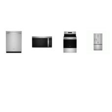 Whirlpool 4 Fingerprint Resistant Stainless : Electric Range Air Fry Air Convection Oven, OTR MW, 47dB DW SS Interior, 30CF French Door Refrigerator EXT WD