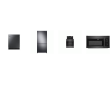 4 Black Stainless : Samsung Counter Depth French Door Refrigerator, StormWash 48dBA DW, And Frigidaire Electric Range Convection Oven Air Fry, 1.8CF OTR MW