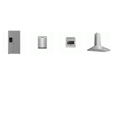4 STAINLESS : FORNO 36" ELECTRIC RANGE True Convection Oven, Frigidaire  Canopy Wall-Mounted Hood, Electrolux 42dba Dishwasher, Beko Counter Depth Side by Side Refrigerator EXT WD
