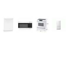 FRIGIDAIRE 4 WHITE APPLIANCE PKG : SLIDE ELECTRIC RANGE OVEN, OTR MW, 52DBA DISHWASHER, 30" 19 Cu. Ft. Bottom Freezer Refrigerator