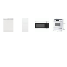 FRIGIDAIRE 4 WHITE APPLIANCE PKG : SLIDE ELECTRIC RANGE OVEN, OTR MW, ENERGY STAR DISHWASHER, 30" 18CF Top Freezer Refrigerator