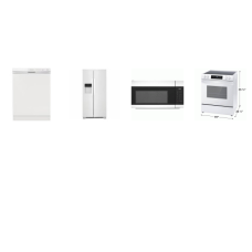 FRIGIDAIRE 4 WHITE APPLIANCE PKG : SLIDE ELECTRIC RANGE OVEN, OTR MW, ENERGY STAR DISHWASHER, 33"W Side by Side Refrigerator EXT WD