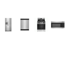 Frigidaire 4 Stainless : 5 Sealed Burner Gas Range Oven, OTR MW, 55DBA Dishwasher, 33"W Side-by-Side Refrigerator External Ice/Water Dispenser Frigidaire 4 Stainless : 5 Sealed Burner Gas Range Oven, OTR MW, 55DBA Dishwasher, 33"W Side-by-Side Refrigerator External Ice/Water Dispenser