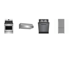 4 STAINLESS : Beko 30" Bottom COUNTER DEPTH Freezer Refrigerator ICE MAKER, 39dBA Dishwasher, AND Frigidaire GAS RANGE CONVECTION OVEN, 30" Under Cabinet Range Hood 400 CFM 10.5"H