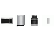 FRIGIDAIRE 4 STAINLESS APPLIANCE PKG : GALLERY Electric Range Total Convection Oven Air Fry, 1.9CF OTR MW 400CFM, 52DBA Dishwasher, 20CF 30"W Top Freezer Refrigerator