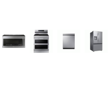 Samsung 4 STAINLESS : Electric Range Flex Duo Air Fry Griddle Convection, 2.1CF OTR MW PowerGrill 400CFM, StormWash AutoRelease 46dBA Dishwasher, 31CF French Door Refrigerator Four Types of Ice