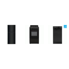 Element 3 APT SIZE BLACK APPLIANCE PKG : 20" GAS RANGE OVEN, 18" DISHWASHER, 24" 10.1 cu. ft. Top Freezer Refrigerator 