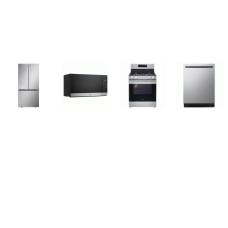 LG 4 STAINLESS : Gas Range Air Fry  Convection Oven, 1.6CF OTR MW 300CFM, Dishwasher 46dBA Stainless Interior,  33"W 25CF French Door Refrigerator Ice Maker