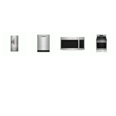 Frigidaire Gallery 4 Smudge-Proof STAINLESS : Gas Range Convection Oven Air Fry, 1.9CF OTR MW 400CFM, 52dB OrbitClean Dishwasher, 33"W Side by Side Refrigerator EXT WD