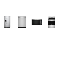 Whirlpool 4 Fingerprint Resistant Stainless : Electric Range Oven Convection Air Fry, OTR MW, 47dBA Dishwasher , 25cf Side-by-Side Refrigerator EXT WD