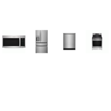 Frigidaire Gallery 4 Smudge-Proof STAINLESS : Gas Range Convection Oven Air Fry, 1.9CF OTR MW 400 CFM, 42 dBA Dishwasher, Counter Depth French 4-Door Refrigerator External Ice/Water Dispenser