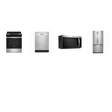Whirlpool 4 Stainless : Slide In Electric Range Self-Cleaning Oven, OTR MW, 55 dBA DW, 33"W French Door Refrigerator Icemaker Internal Water Dispenser