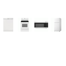 FRIGIDAIRE 4 WHITE APPLIANCE PKG : ELECTRIC SMOOTH TOP RANGE OVEN, OTR MW, Dishwasher Energy Saver Dry, 30"W 22CF Top Freezer Refrigerator