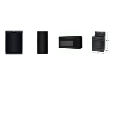 4 BLACK APPLIANCE PKG : FRIGIDAIRE ELECTRIC RANGE OVEN, OTR MW, 55 dBA DISHWASHER, AND MAYTAG 33" Top Freezer Refrigerator 21CF