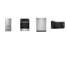 Whirlpool 4 Stainless : Slide In Electric Range Self-Cleaning Oven, 1.7CF OTR MW 300 CFM, Stainless Tub 50dBA Dishwasher, 33 Inch Bottom-Freezer Refrigerator Icemaker 